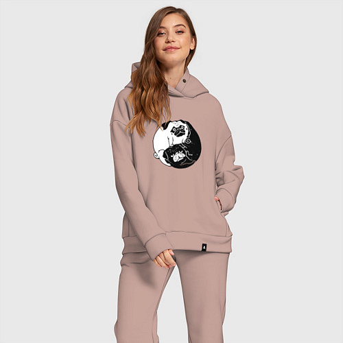 Женский костюм оверсайз Собачий Инь Янь / Пыльно-розовый – фото 2