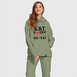Женский костюм оверсайз Надпись: Eat Sleep Destiny Repeat, цвет: авокадо — фото 2
