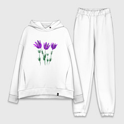 Женский костюм оверсайз Flowers purple white light, цвет: белый