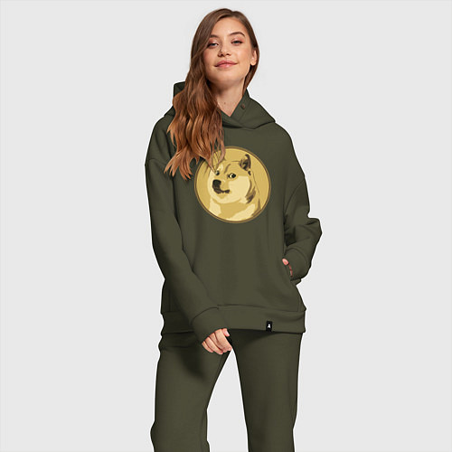 Женский костюм оверсайз Пёсик Доге в круге / Хаки – фото 2