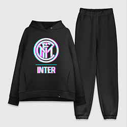 Женский костюм оверсайз Inter FC в стиле glitch, цвет: черный