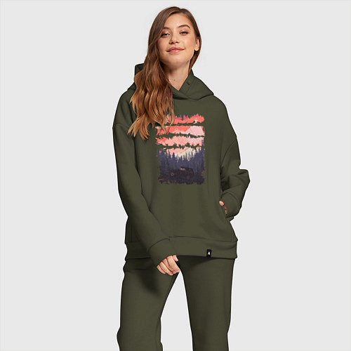 Женский костюм оверсайз Бездорожье и закат / Хаки – фото 2