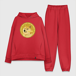 Женский костюм оверсайз Иронизирующая монета с Доге, цвет: красный