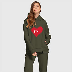 Женский костюм оверсайз Сердце - Турция, цвет: хаки — фото 2