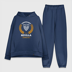 Женский костюм оверсайз Лого Sevilla и надпись legendary football club, цвет: тёмно-синий