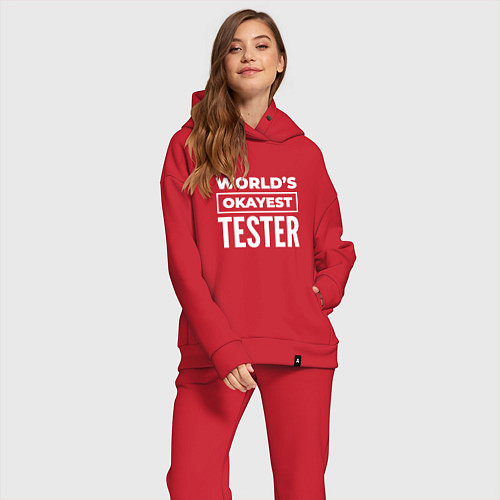 Женский костюм оверсайз Worlds okayest tester / Красный – фото 2