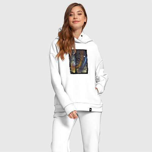 Женский костюм оверсайз Кошки на дереве и северное сияние / Белый – фото 2