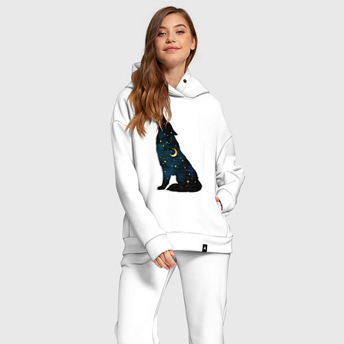 Женский костюм оверсайз Wolf howling at night / Белый – фото 2