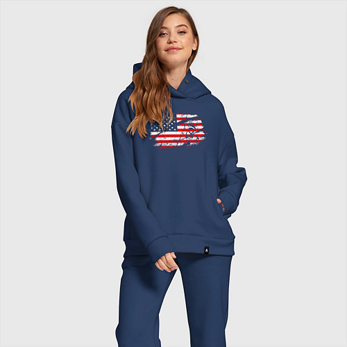 Женский костюм оверсайз Флаг США с хоккеистом / Тёмно-синий – фото 2