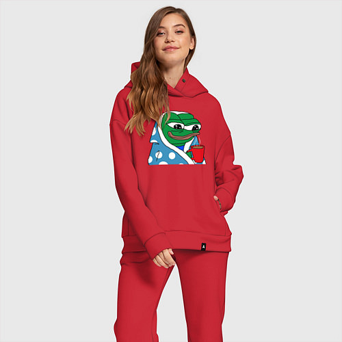 Женский костюм оверсайз Frog Pepe мем / Красный – фото 2