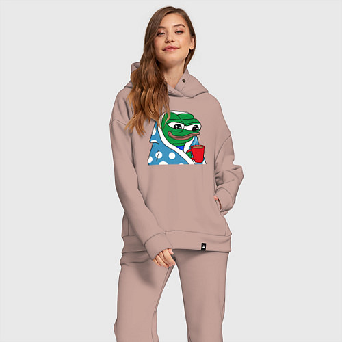 Женский костюм оверсайз Frog Pepe мем / Пыльно-розовый – фото 2