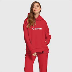 Женский костюм оверсайз Canon - белый логотип, цвет: красный — фото 2