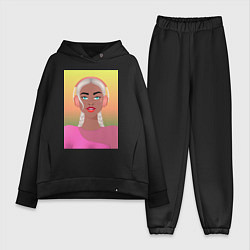 Женский костюм оверсайз Девушка меломан, цвет: черный