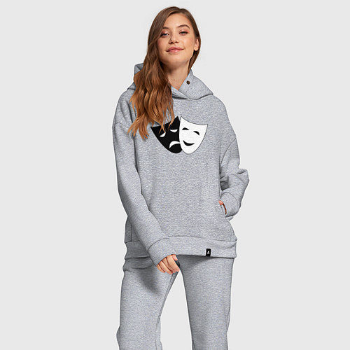 Женский костюм оверсайз Театральные маски грусти и радости / Меланж – фото 2