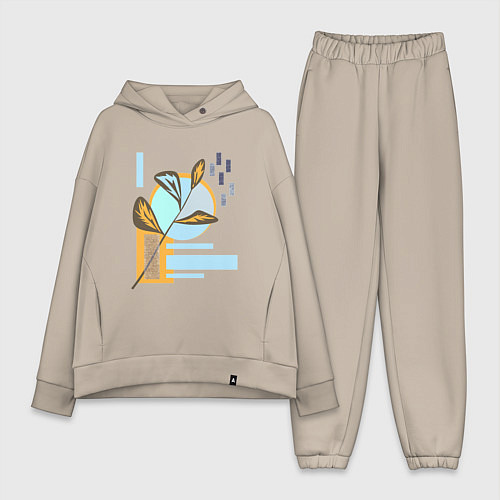 Женский костюм оверсайз Минималистский абстрактный рисунок / Миндальный – фото 1