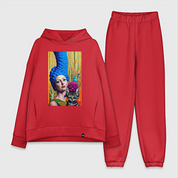 Женский костюм оверсайз Мардж Симпсон с кошкой - нейросеть - art, цвет: красный
