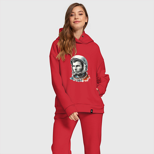 Женский костюм оверсайз Юрий Гагарин в современном стиле / Красный – фото 2