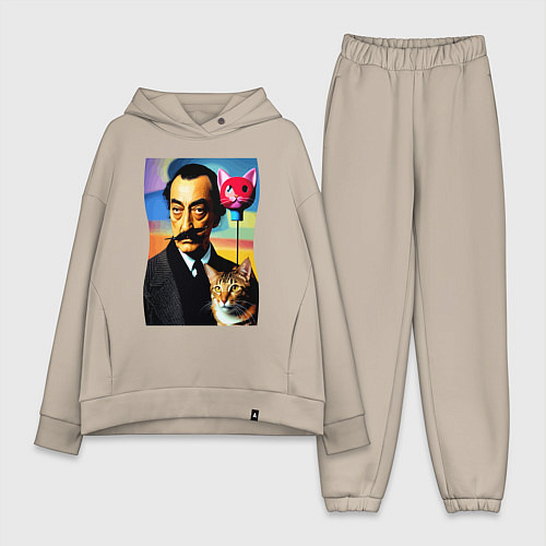 Женский костюм оверсайз Salvador Dali and cat / Миндальный – фото 1