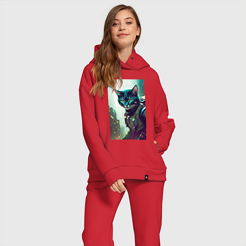 Женский костюм оверсайз Cool kitten - cyberpunk / Красный – фото 2