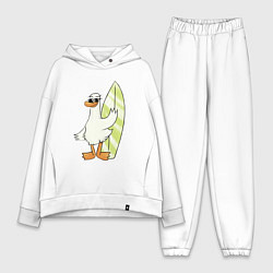 Женский костюм оверсайз Гусь серфингист в очках, цвет: белый