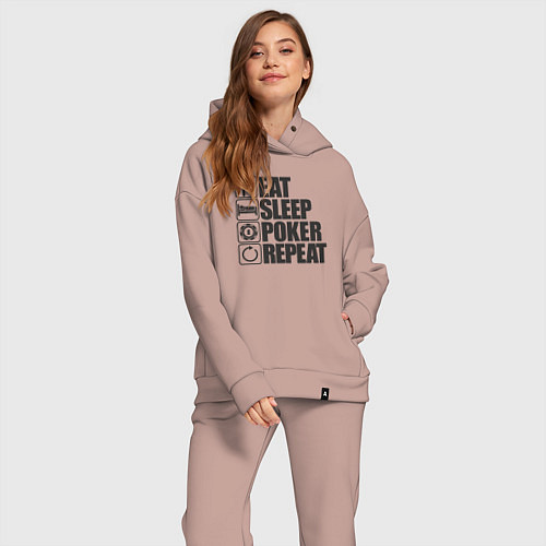 Женский костюм оверсайз Eat, sleep, poker, repeat / Пыльно-розовый – фото 2
