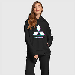 Женский костюм оверсайз Значок Mitsubishi в стиле glitch, цвет: черный — фото 2