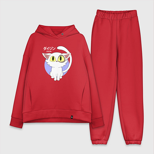 Женский костюм оверсайз Судзумэ закрывающая двери: Котик белый / Красный – фото 1