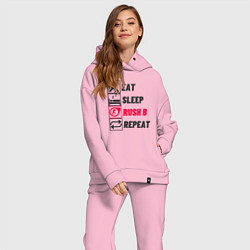 Женский костюм оверсайз Eat sleep rush b repeat, цвет: светло-розовый — фото 2