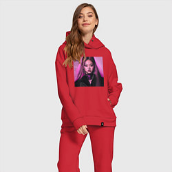 Женский костюм оверсайз Blackpink Jennie аниме рисунок, цвет: красный — фото 2