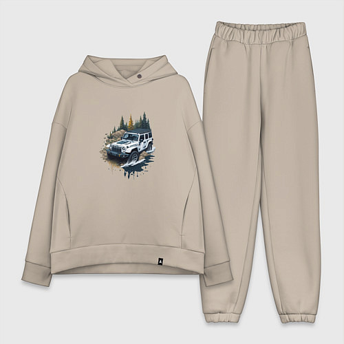 Женский костюм оверсайз На джипе по России / Миндальный – фото 1