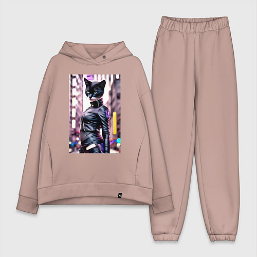 Женский костюм оверсайз Cool black cat - neural network - fashionista / Пыльно-розовый – фото 1