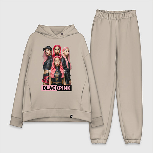 Женский костюм оверсайз Блэкпинк постер / Миндальный – фото 1