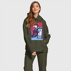 Женский костюм оверсайз Девочка со своим другом волком - аниме, цвет: хаки — фото 2