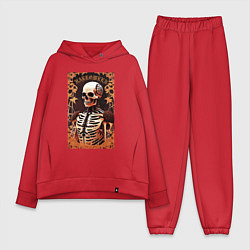 Женский костюм оверсайз Gothic skeleton - floral pattern, цвет: красный