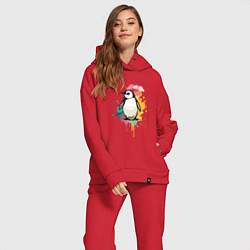 Женский костюм оверсайз Красочный пингвин, цвет: красный — фото 2