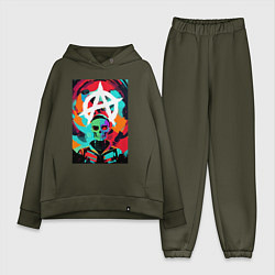 Женский костюм оверсайз Анархия - череп - поп-арт, цвет: хаки