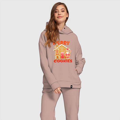 Женский костюм оверсайз Рождество пряничный домик / Пыльно-розовый – фото 2