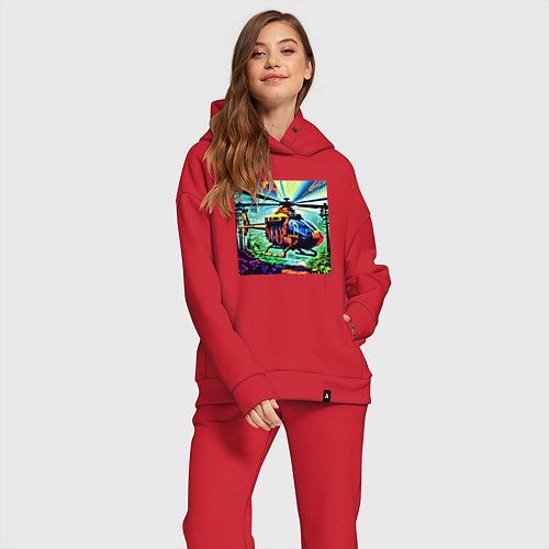 Женский костюм оверсайз Вертолет в небе / Красный – фото 2