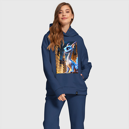 Женский костюм оверсайз Синяя дракоша / Тёмно-синий – фото 2