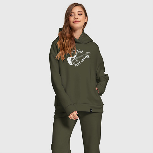 Женский костюм оверсайз Бросай работу и играй на гитаре / Хаки – фото 2