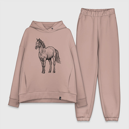 Женский костюм оверсайз Лошадь стоит / Пыльно-розовый – фото 1