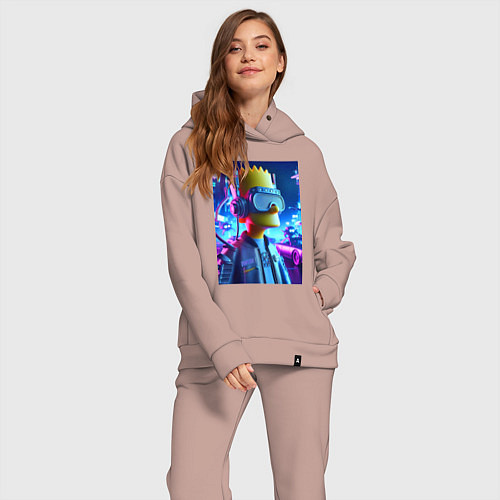 Женский костюм оверсайз Cyber Bart - ai art - neon / Пыльно-розовый – фото 2
