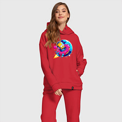 Женский костюм оверсайз Барт Симпсон на ракете-пончике - нейросеть, цвет: красный — фото 2