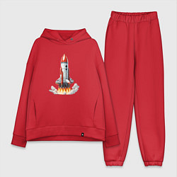 Женский костюм оверсайз Запуск космического корабля, цвет: красный