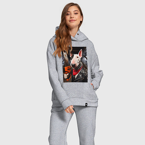 Женский костюм оверсайз Бультерьер с бензопилой - нейросеть / Меланж – фото 2