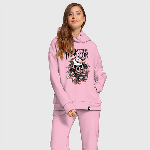 Женский костюм оверсайз Bring Me the Horizon - A skull with roses / Светло-розовый – фото 2