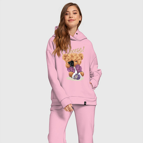 Женский костюм оверсайз Плюшевый медвежонок фотограф / Светло-розовый – фото 2