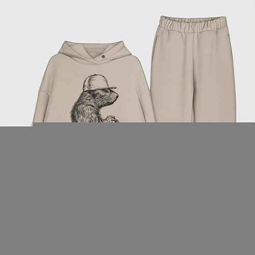 Женский костюм оверсайз Суслик в кепке / Миндальный – фото 1