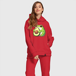 Женский костюм оверсайз Лягушка обнимает авокадо, цвет: красный — фото 2