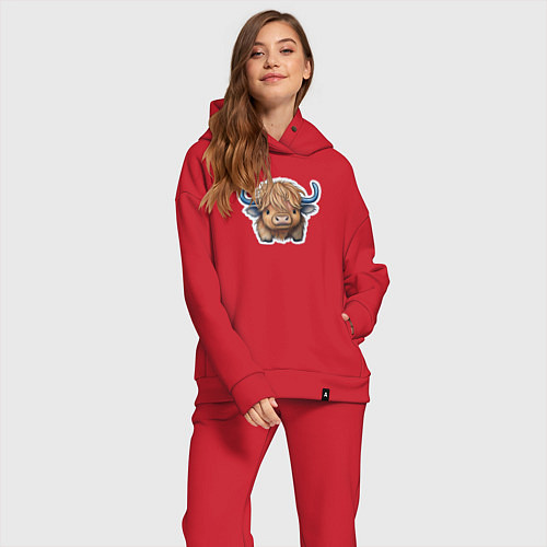Женский костюм оверсайз Шотландский волосатый бык / Красный – фото 2